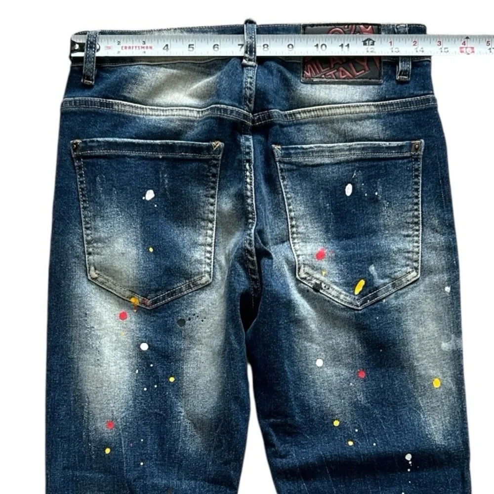 Dsquared2 Jeans 46 Blue Distressed Slim Button Fly Designer Denim Italy